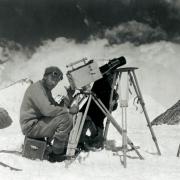 Captain Noel kinematographing the ascent of Mt. Everest from the Chang La
