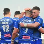 SCORE: Barrow Raiders celebrate a try against Dewsbury Rams Picture: Donna Clifford