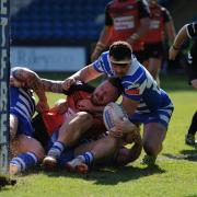FALLING SHORT: Dan Toal can't quite get the ball down during Barrow Raiders' defeat at Halifax                                   Picture: Richard Land