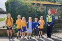 Police officers with the pupils
