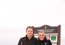 Srixon rep Neil Moore presents Georgia Stanway with her new clubs