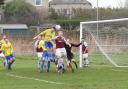 AIRBORNE: Walney Island came storming back after conceding first against Burnley United   Picture: Leigh Ebdell