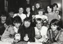 Some of the Barrow College of Further Education students with their egg ‘offspring’ in 1987