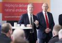 Labour Party leader Sir Keir Starmer speaking as shadow defence secretary John Healey (right) listens during a campaign visit to BAE Systems in Barrow-in-Furness, Cumbria. The Labour leader has said the UK's nuclear deterrent is the