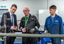Secretary of State for Defence, the Rt Hon Gavin Williamson MP, with Training Advisor Jim Ireland and Apprentice Pipe Fabricator Ben Watson BAE Systems £25m skills academy