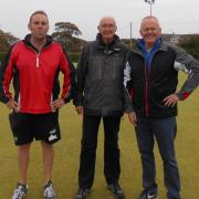 Hawcoat Park Open Pairs winners Barry Lowden and Tony Whitehouse with club secretary Bob Stewart