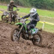 Paul Coward ploughs through the mud to a fine 3rd place on his Kawasaki, Acerbis Amateur Nationals Motocross Championship at Farleigh Castle August 2020. Image from Martin Rudd photography