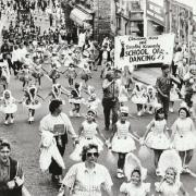 Dancing troupes in the parade at Grange Carnival in 1990