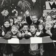 Pupils of Sir John Barrow School, who had designed a mural housed outside Welfare State International’s headquarters, The Ellers, in Ulverston, in 1997