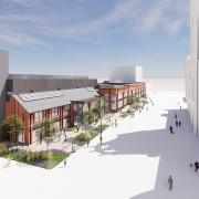 Artist's impression of the old forum and  Market Hall in Barrow