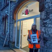 Just Stop Oil protester Catherine Rennie-Nash outside Ulverston Red Rose Club