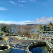 Windermere Wastewater Treatment Works, with the lake in the background