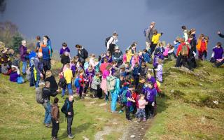 The school kids and staff at the top of Loughrigg