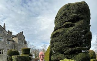 Levens Hall and Gardens owner, Richard Bagot, with the Topiary Message in a Bottle