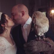 Lucinda and Jay who met at a theatre group booked an owl ring bearer for their 'dream' wedding in the Lake District.