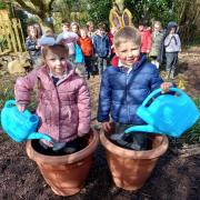 Some of the pupils in Dane Ghyll's garden