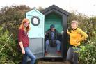 HAPPY: New loo at the allotment Eve Mulholland, Mike Stanton and  Hannah Brackston