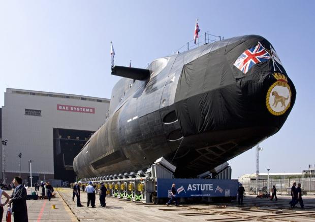 The Mail: SUBMARINE: The HMS Astute submarine pictured on a shiplift after being rolled out