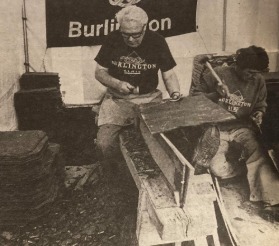 BUILD: Donald Bell and Leslie Elwell from Burlington demonstrated how a roof slate was made 