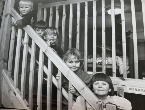 CLIMBING: A stairway to heaven for the nursery kids pictured on their new play platform in 1994