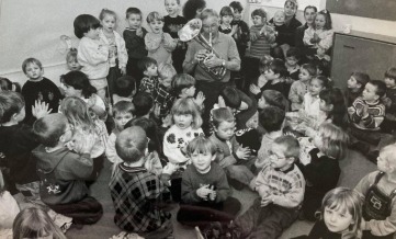 PLAYING: Harry Walmsley visited the nursery in 1996 to show the kids his music 