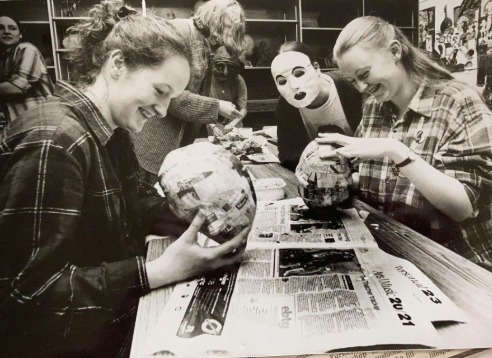 MAKING: Mask making workshop at Barrow Sixth Form College in 1994