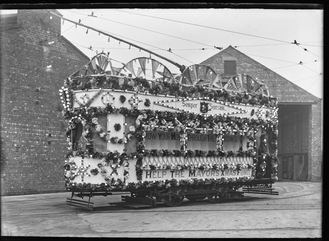 HISTORIC: An illuminated tramcar in Barrow in 1925 by Edward and Raymond Sankey © Sankey Family Photography Collection