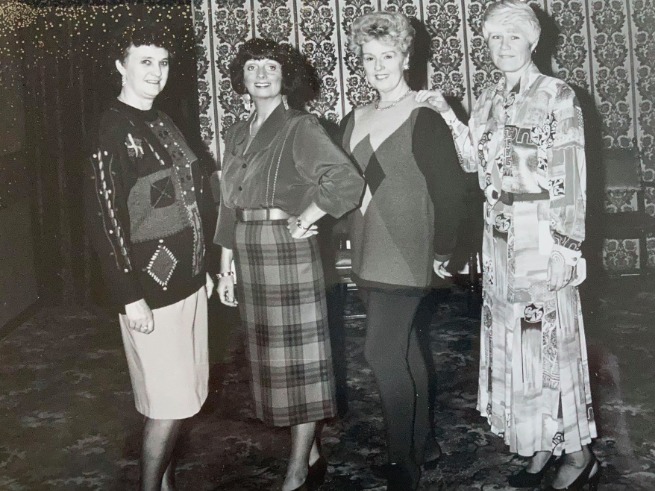 DRESSED: Some of the women who volunteered their services for the charity fashion show. (From left) Joan McKenzie, Heather Collinge, Irene Erhart and Lynda Robertson, in 1994