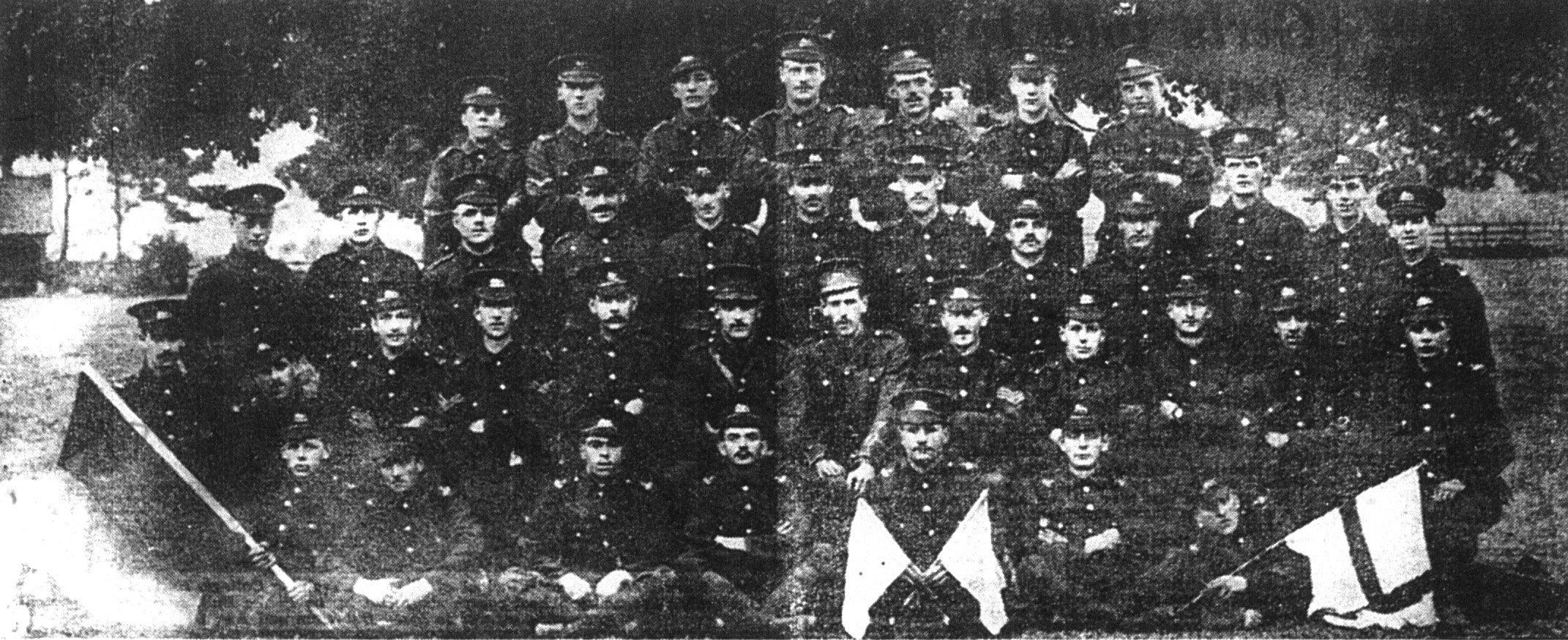 TOGETHER: Members of the Kings Own TA (Dalton and Askam) in camp at Milly Bridge Farm in training before 1915. Back row left to right: S. Wells, J. Charnock, M. Benson, J. Riley, P. Roberts, H. Riley, J. Gill. Second from top: F. Burns, T. Golf, T. Crossl
