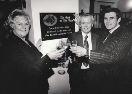 CHEERS: Toasting the new restaurant in 1996 were Pauline Barber, building contractor David Caine and business manager Guy Sutcliffe