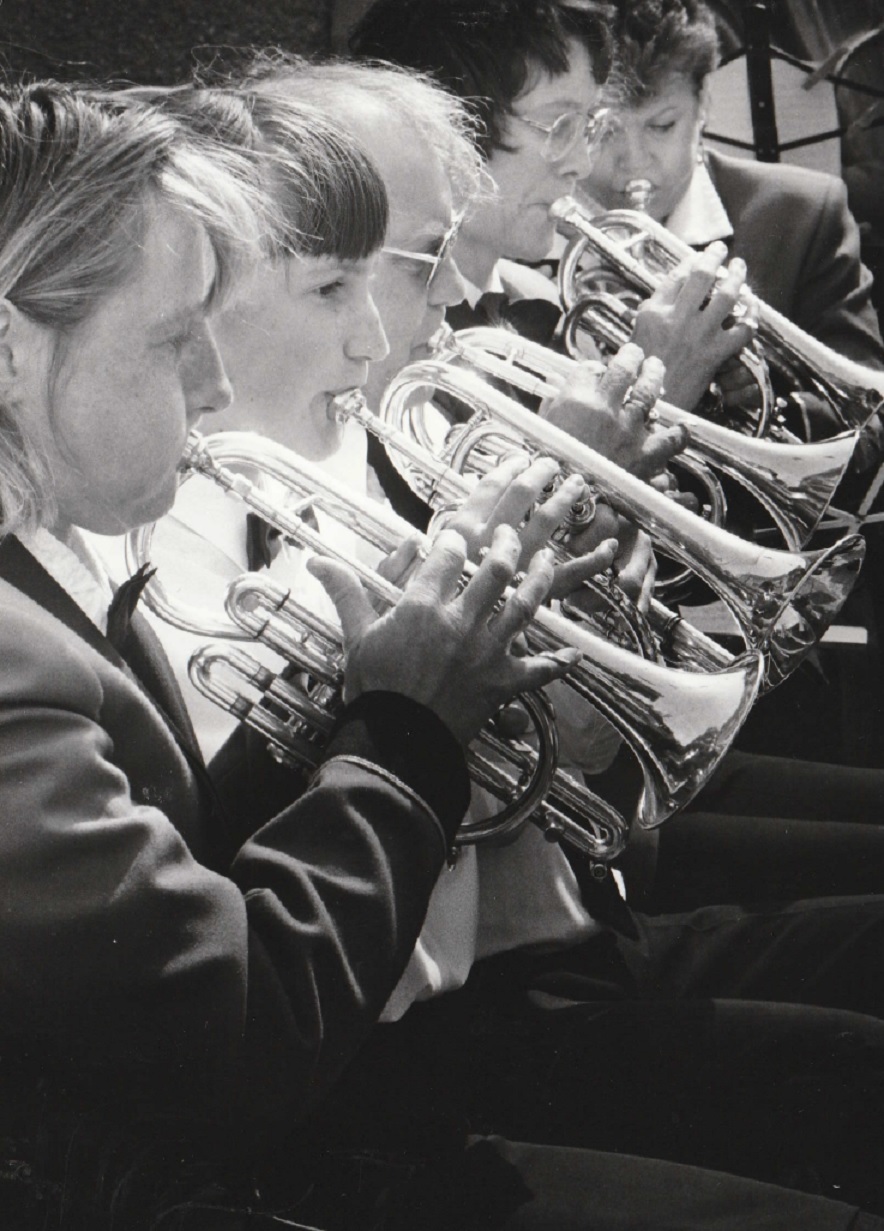 Barrow Steelworks Band playing at Dalton Abbeyfield Societys national 40th anniversary garden party in 1996