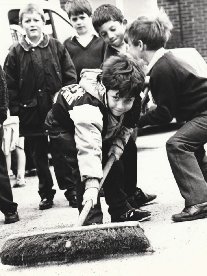 SWEEP: Pupils went on to learn all about keeping the streets clean during a visit from BCBD’s cleansing department in 1992