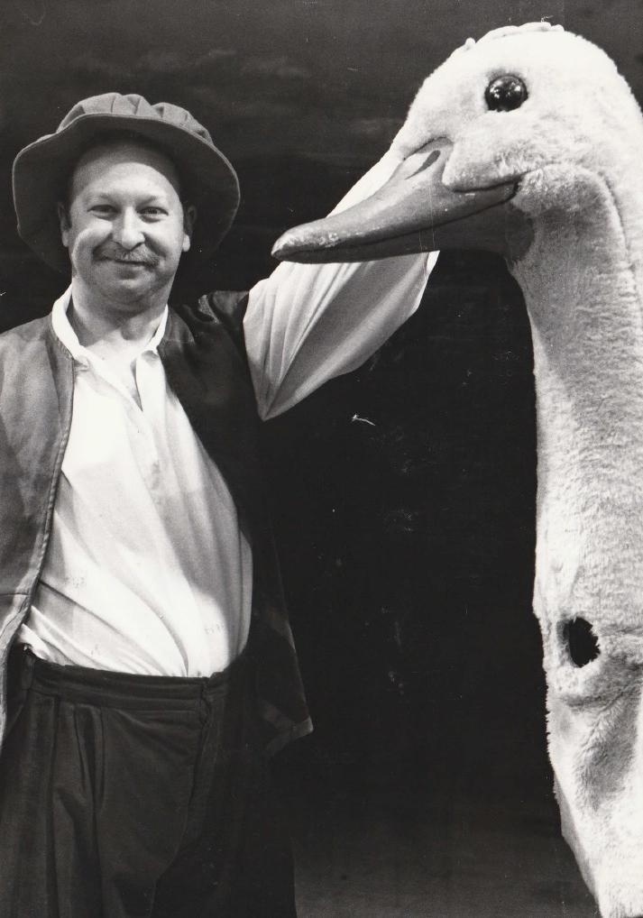 PETTING: Bob Needham as Silly Billy in Mother Goose in 1997