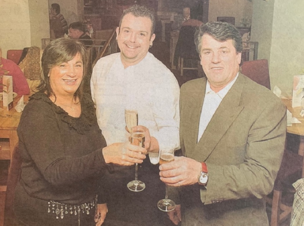 CHEERS: Crofters chef Steven Joseph (centre) with Geoff and Maggie Pattinson in 2005