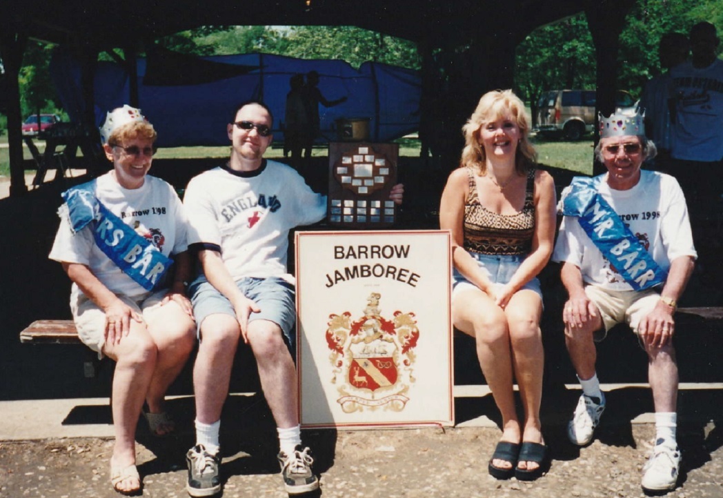SITTING: Anne Edwards (left), mixed darts winners Rob Jackman and Lynne Crinson, and Jimmy Edwards at the 41st Jamboree in 1998
