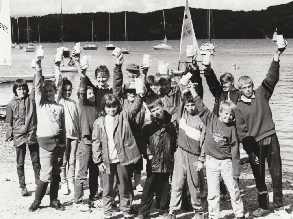 A group of youngsters who finished the learn to sail course at Coniston Water Festival in 1998