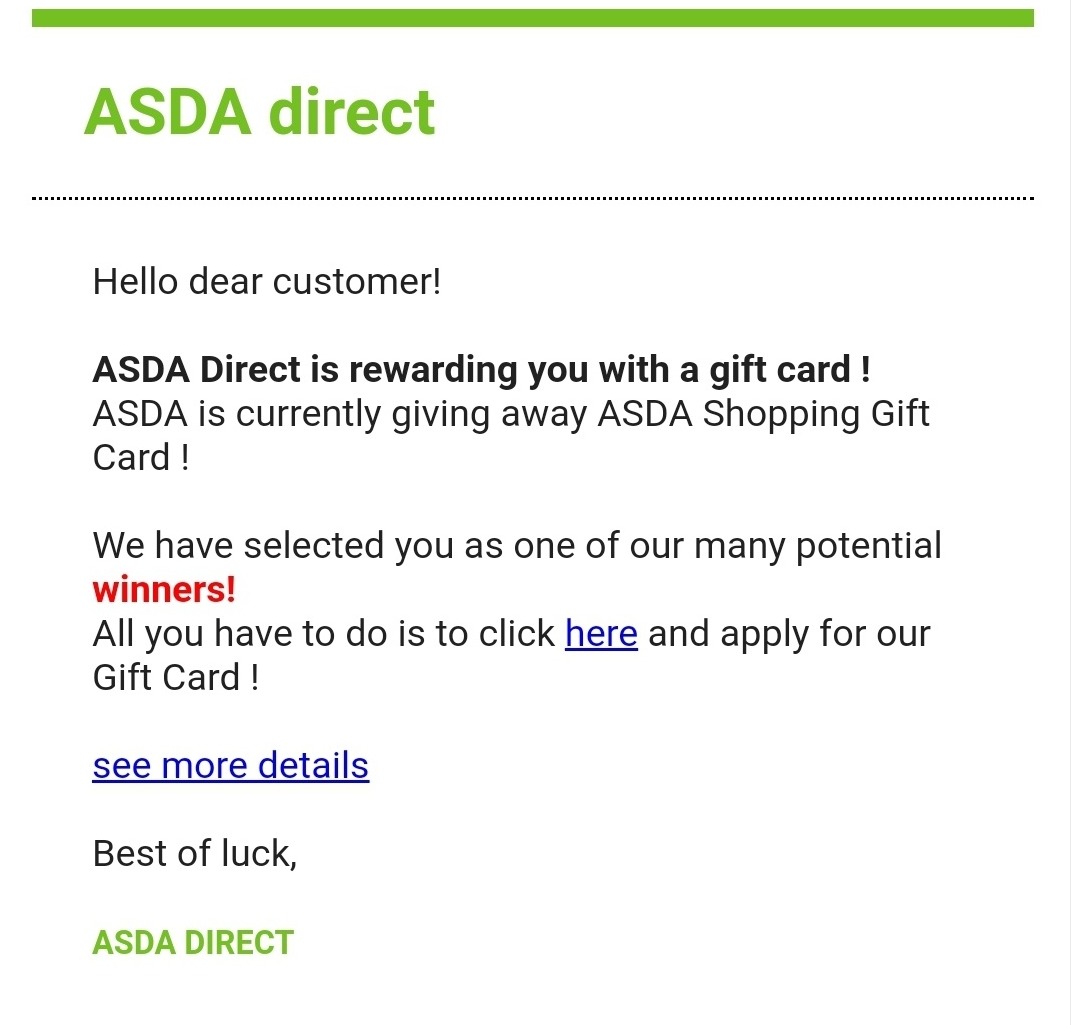 WARNING: Asda scam image from Cumbria Trading Standards