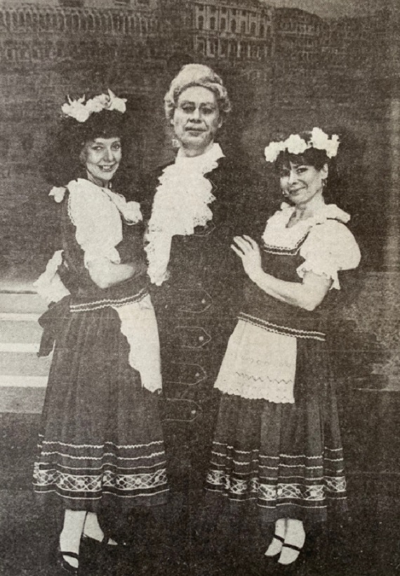 POSE: John Twyford, playing Don Alhambra, with Helen Troughton (left) and Linda Marshall in The Gondoliers in 1995