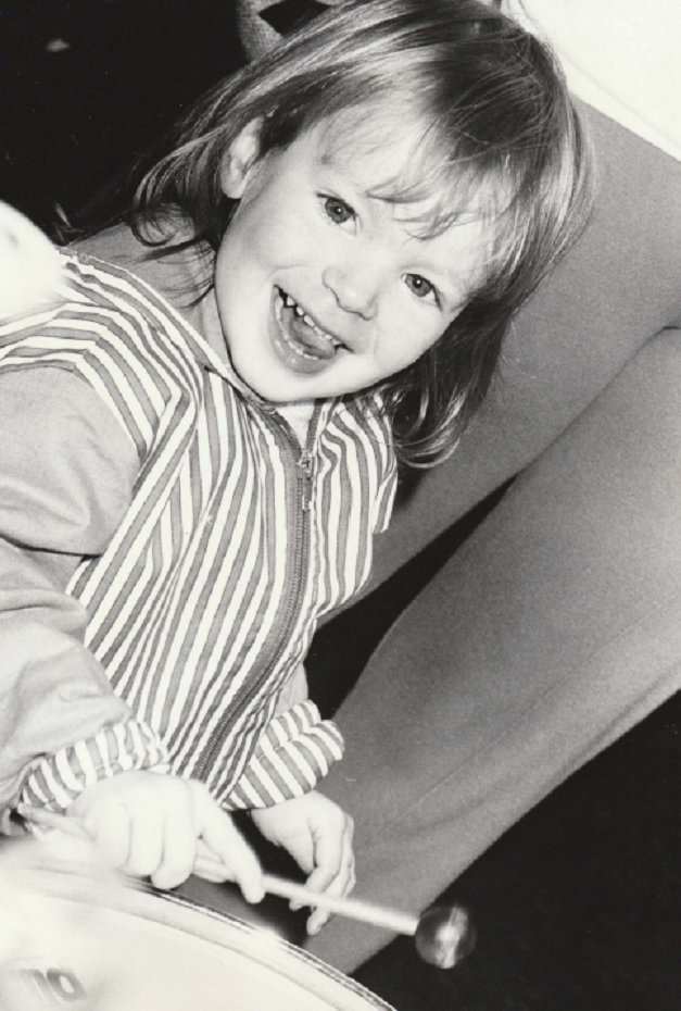SMILES: Rachel taking part in a musical activity at the science afternoon at Chapel Street Infants School in 1989