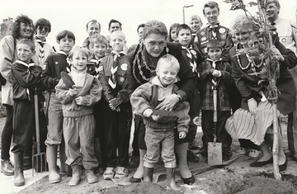 ECO-WARRIORS: Barrow mayor Flo Proudfoot (centre) and mayoress Jean Waiting helped Jamie Jagger, four, and the Eighth Barrow St Mary’s Scout Group plant an apple blossom tree as part of BT’s Environment Week in 1995