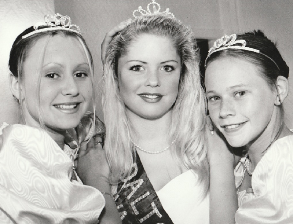 PROUD: Dalton Carnival Queen Abigail Grove with her ladies-in-waiting Hannah Hall (left) and Stacey Birkett in 1997