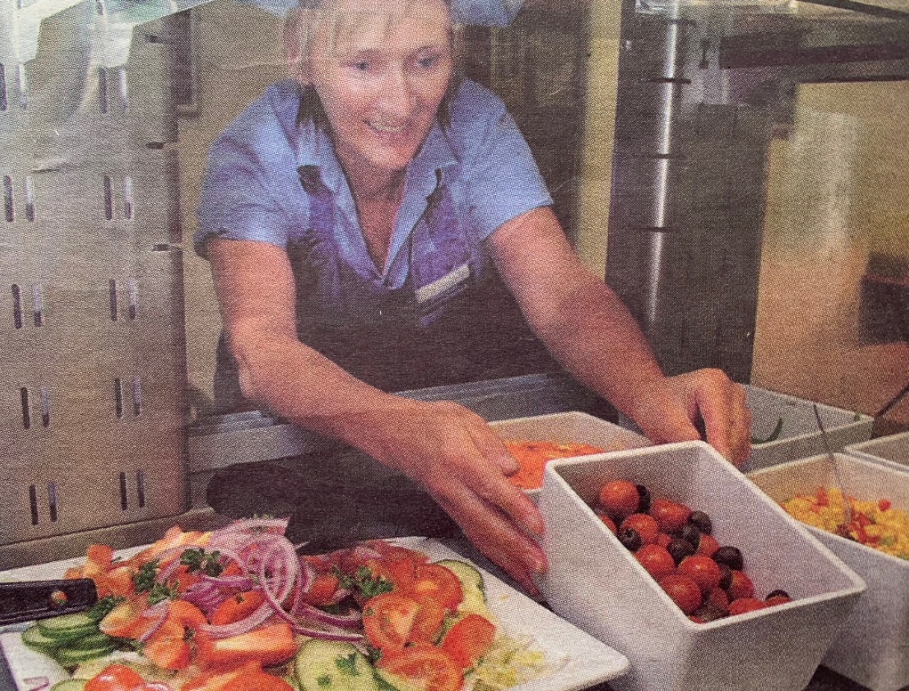 SERVING: Denise Ducie preparing the salad bar at Chetwynde School in 2008 after the school revamped its menu