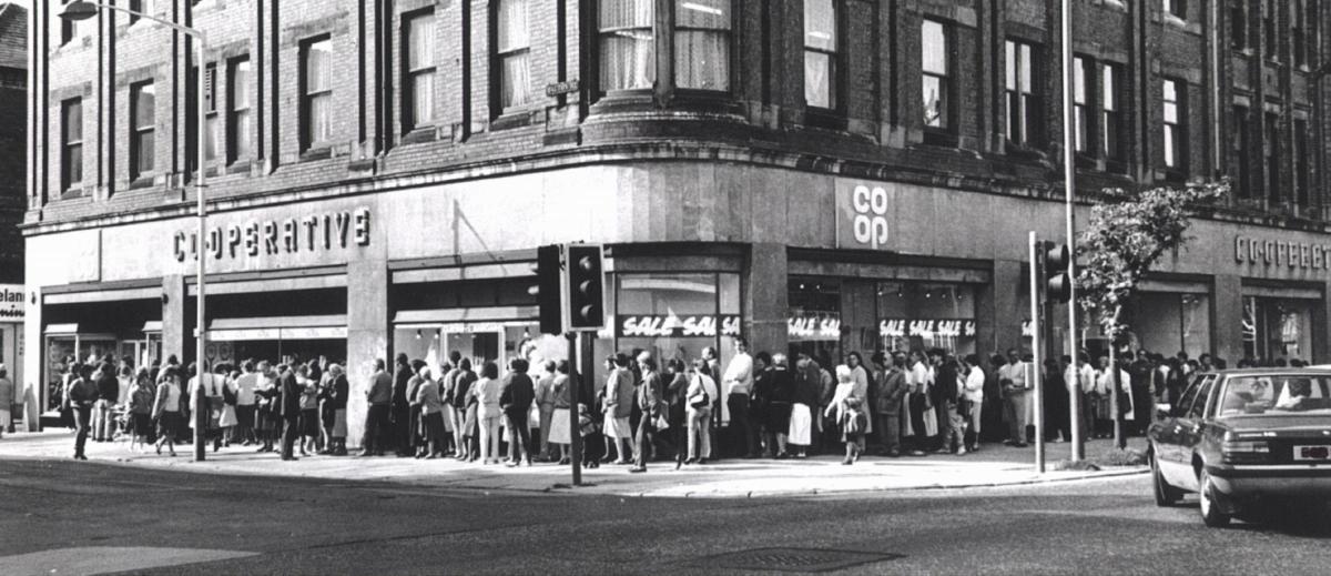 BARGAINS: Sale day at the Barrow Co-op department store, Abbey Road, in the 1980s