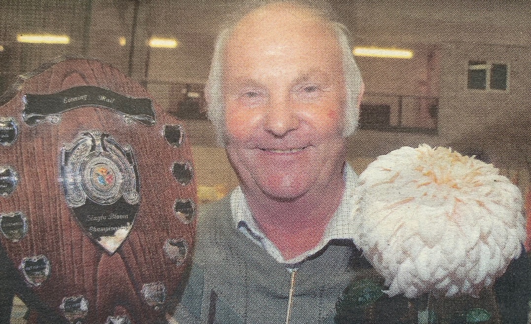 WIN: Bryan Roberts, who won the Evening Mail Shield for the best single bloom in show for his chrysanthemum in 2009