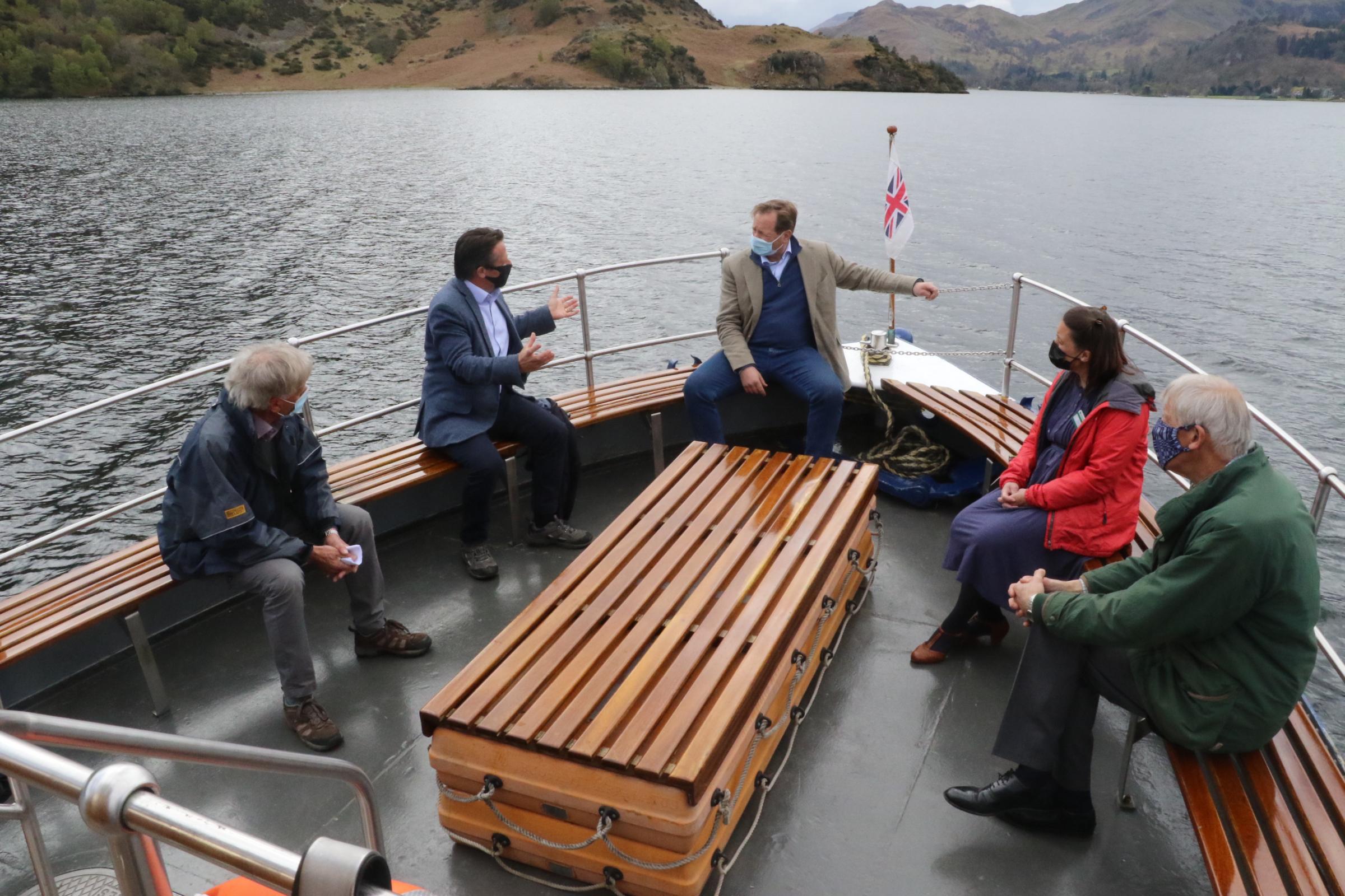 TOURISM: Nigel Huddleston MP speaking to local representatives abord an Ullswater ‘Steamer