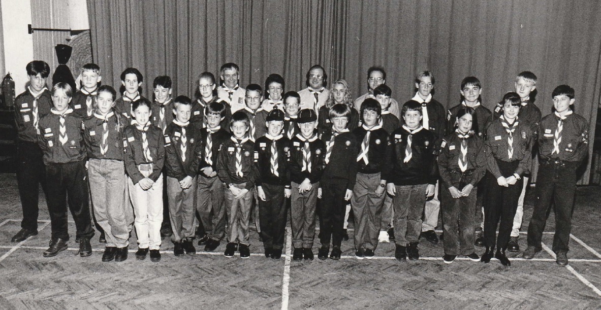 SCOUTS: St George’s Cubs, Scouts and Leaders in 1994 before setting off on a trip to Holland, where they spent a week on a site with groups from a variety of countries