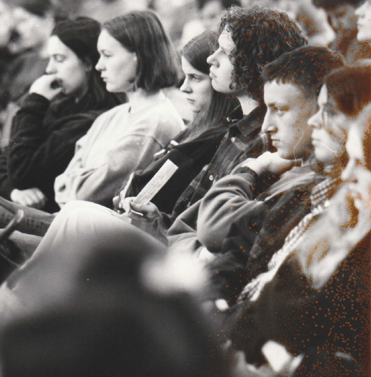 SCHOOL: Pupils listen to answers from the three Ulverston councillors on stage during the ‘Question Time’ session in 1994