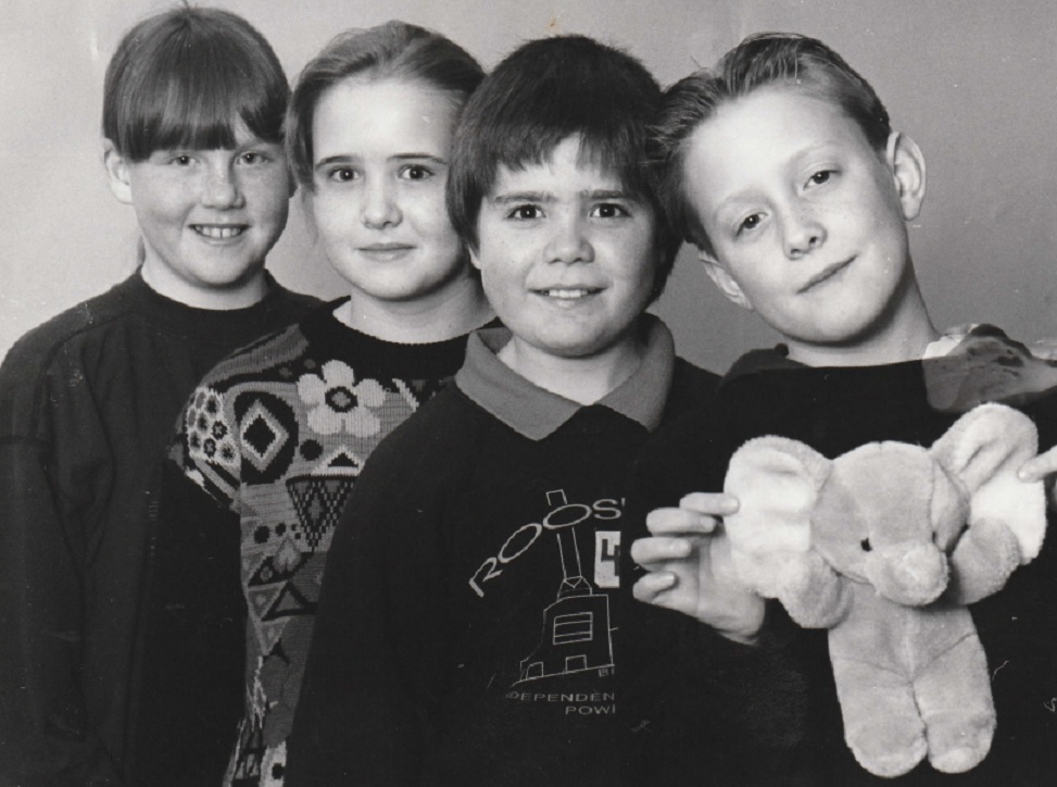 TEAM: Members of the Pennington School team which won the 1993 Ulverston Home Safety Quiz, with their mascot: From left: Becky Mills, Kerry Howarth, Jamie Dainton and David Sanders