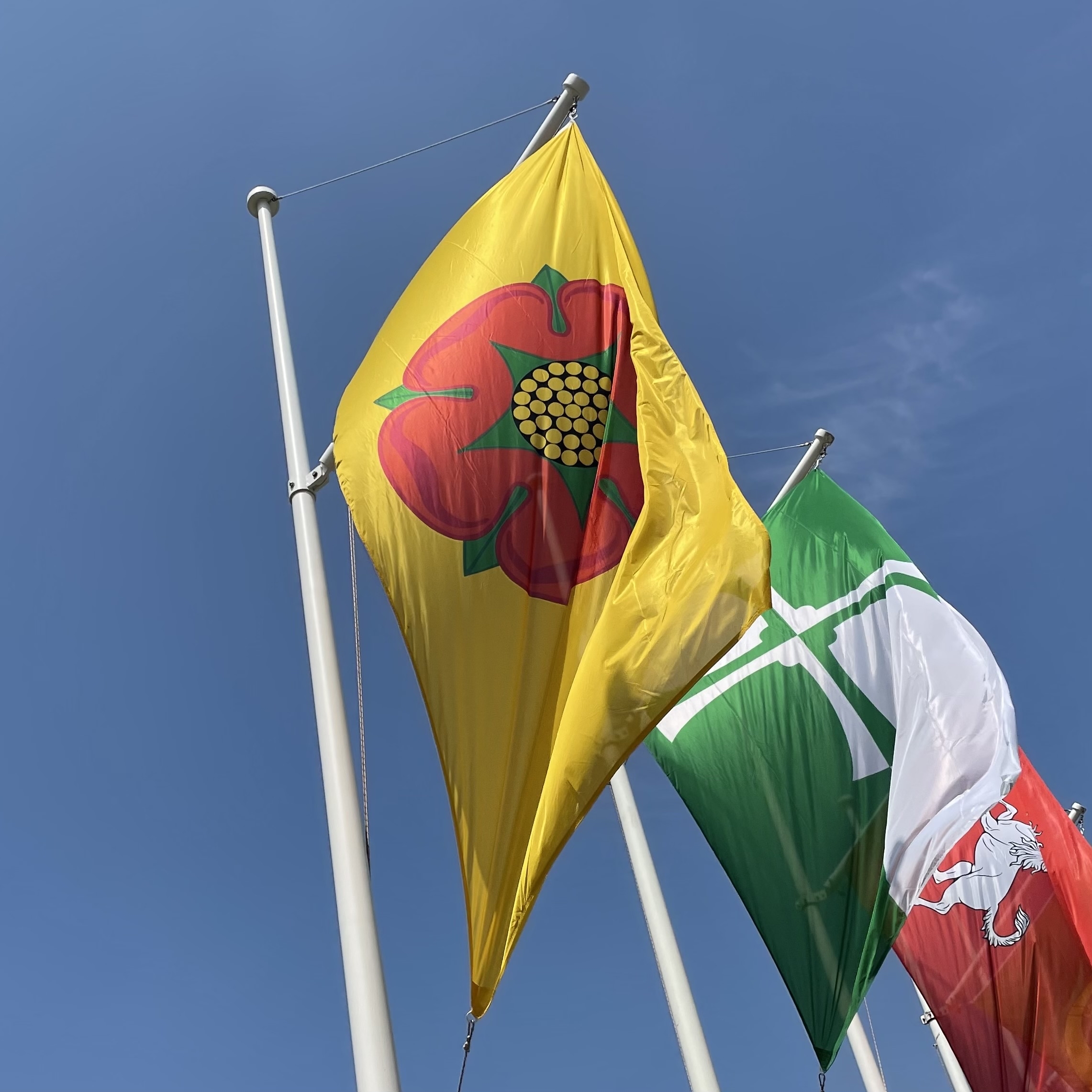 FLYING: The Lancashire flag on display in Parliament Square