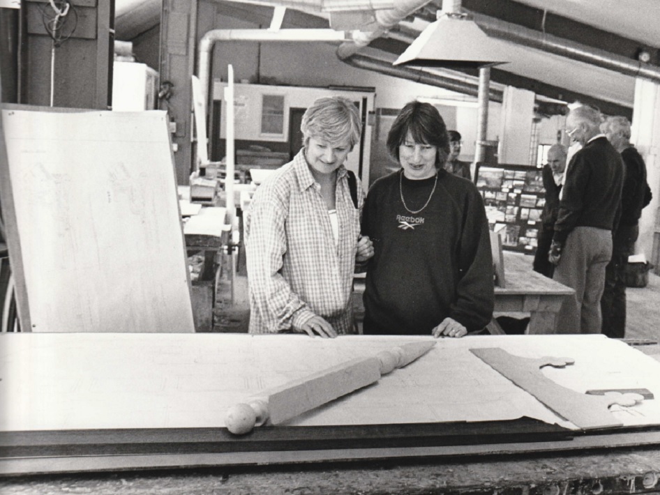 Barrovians Sue Toms (left) and Joyce Nicholson looking around the joinery area at an open day at Thwaite Yard in 1995